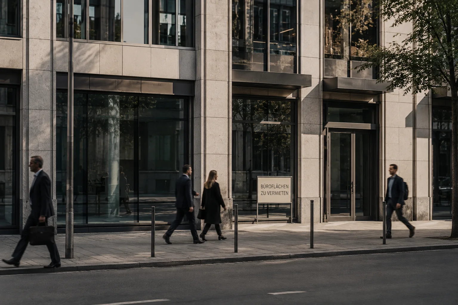 Bürogebäude mit dem gut sichtbaren Hinweis Büroflächen zu vermieten