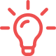 Rotes Glühbirnen-Symbol mit Strahlen, das eine Idee oder Kreativität darstellt.