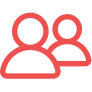 Rotes Symbol mit zwei stilisierten Personen, die nebeneinander stehen.