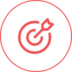 Rotes Zielscheiben-Symbol mit einem Pfeil im Mittelpunkt in einem Kreis.