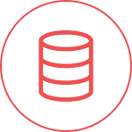 Rotes Symbol eines Datenbankspeichers in einem Kreis.