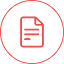Rotes Symbol eines Dokuments mit Textzeilen in einem Kreis.
