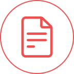 Icon eines Dokuments mit Textlinien in einem roten Kreis.