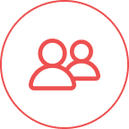 Rotes Symbol von zwei stilisierten Personen in einem Kreis.