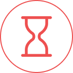 Rotes Sanduhrsymbol in einem roten Kreis auf weißem Hintergrund.