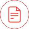 Rotes Kreissymbol mit einem weißen Dokumentsymbol und drei horizontalen Linien