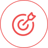 Rote Zielscheibe mit Pfeil im Mittelpunkt, Symbol für Zielerreichung.