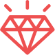 Rotes Symbol eines stilisierten Diamanten mit Strahlen oben.